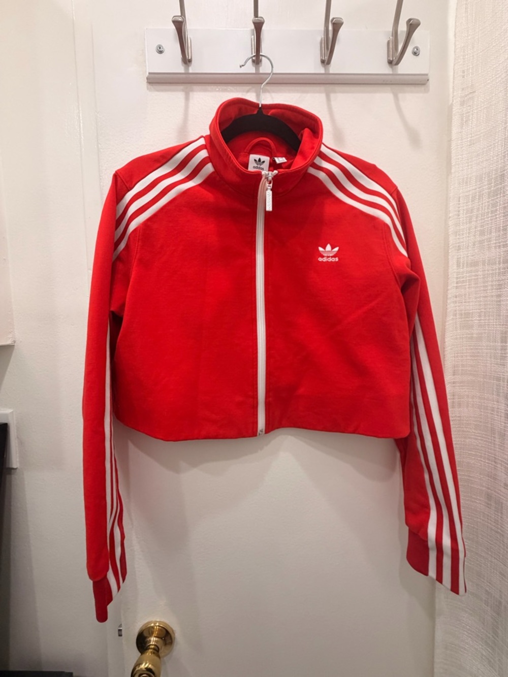 adidas cropped Red Track Jacket with White Stripes